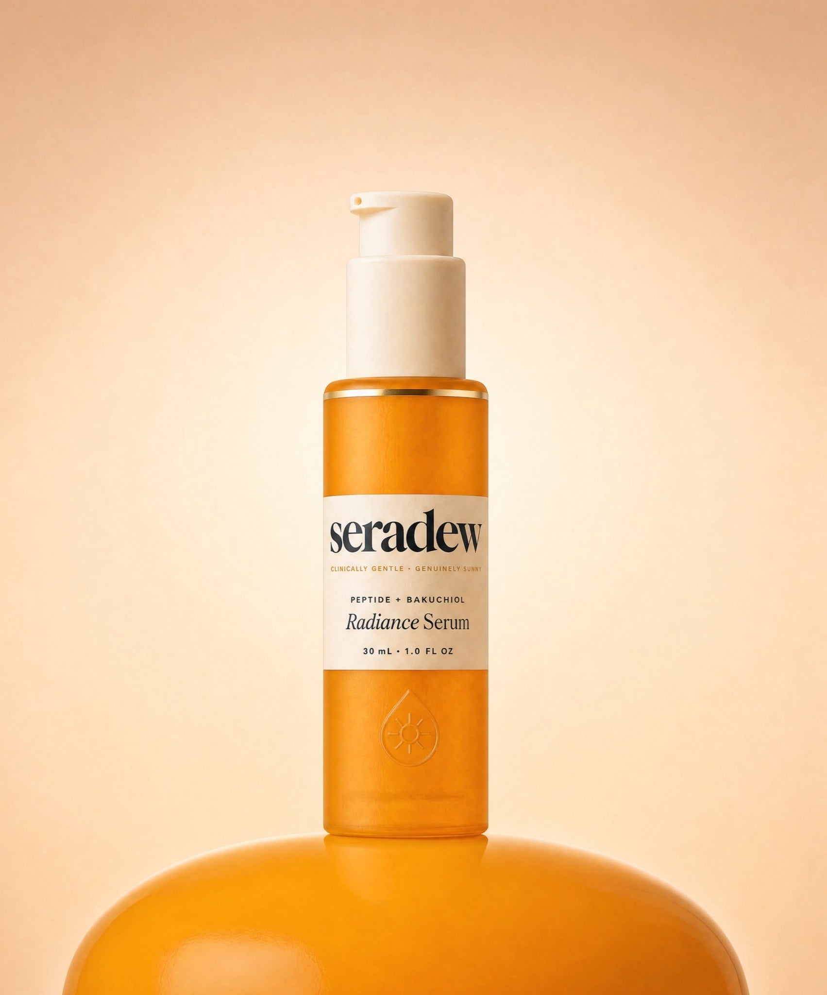 Seradew ritual kit flat-lay — serum, gua sha, and roller in golden-hour light